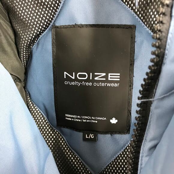 NOIZE Max Short Bomber Jacket L Faux Fur Hood Ribbed Hem Pockets Zip Up Snap NWT - Picture 5 of 6